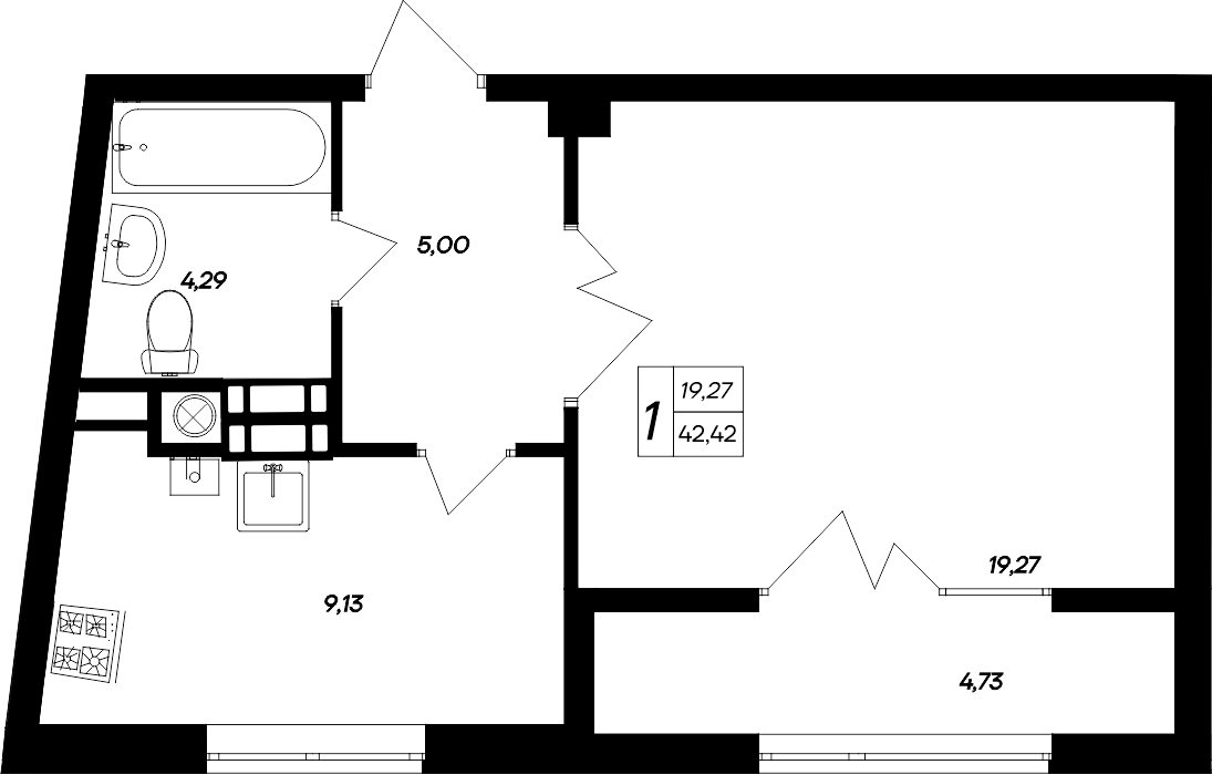 Планировка — Парковые кварталы, 1-комн., 38 м²