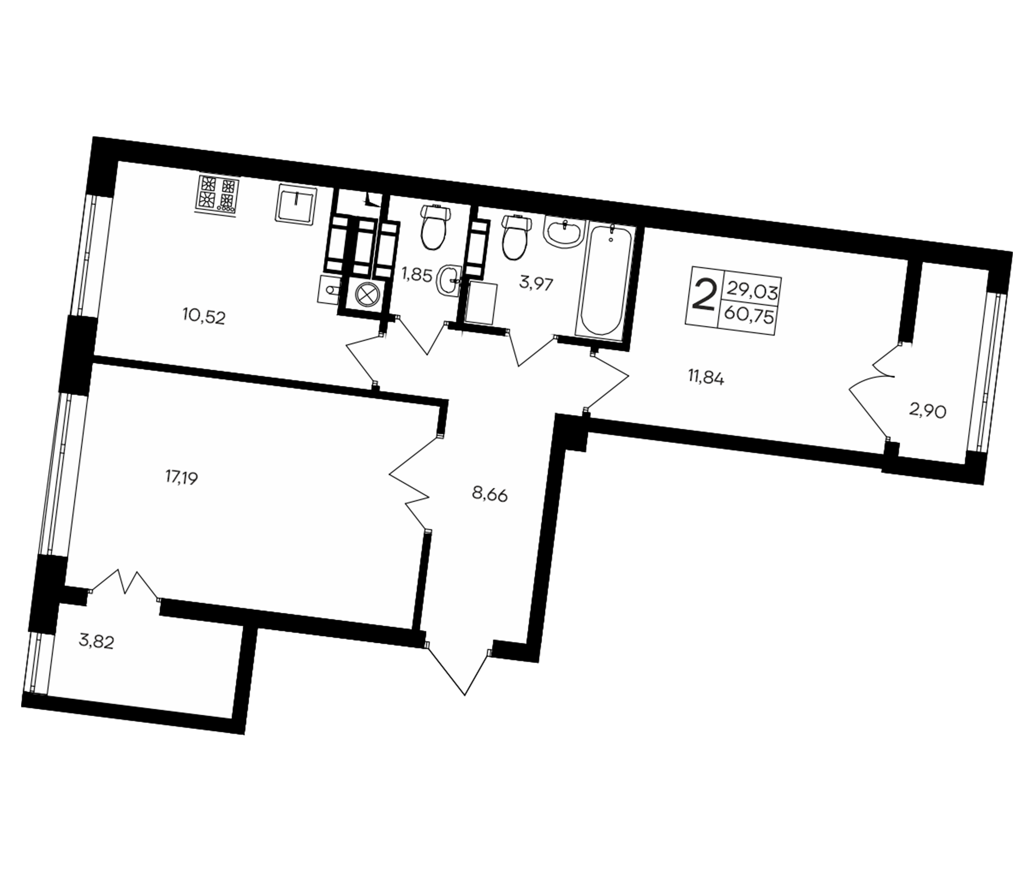 Планировка — Парковые кварталы, 2-комн., 54 м²