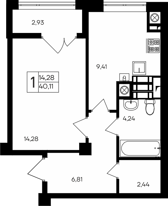 Планировка — Парковые кварталы, 1-комн., 37 м²