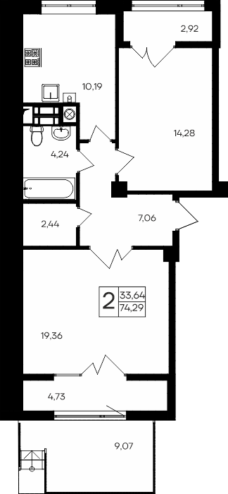 Планировка — Парковые кварталы, 2-комн., 67 м²