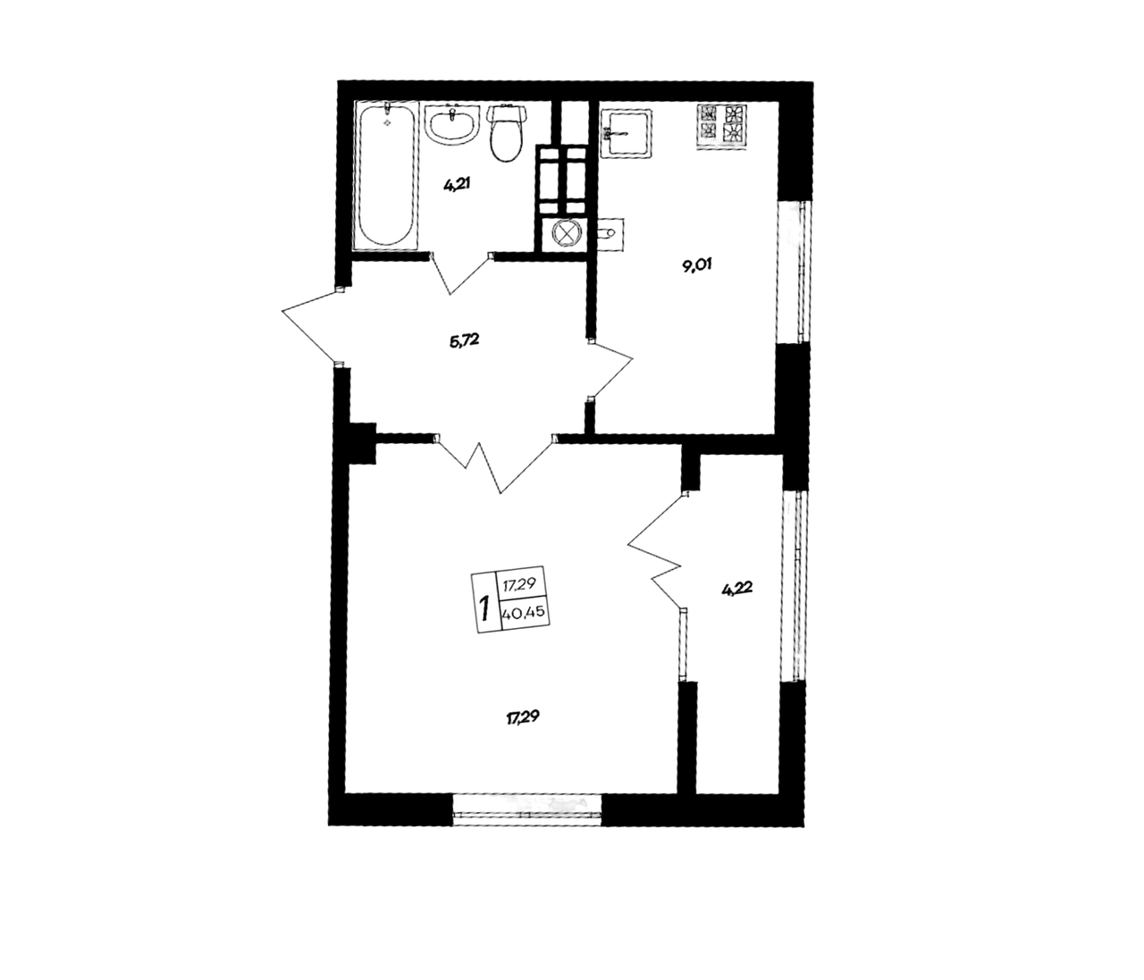 Планировка — Парковые кварталы, 1-комн., 36 м²