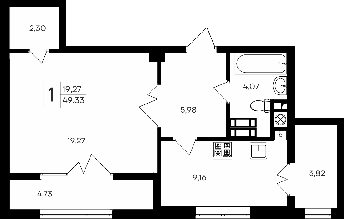 Планировка — Парковые кварталы, 1-комн., 41 м²