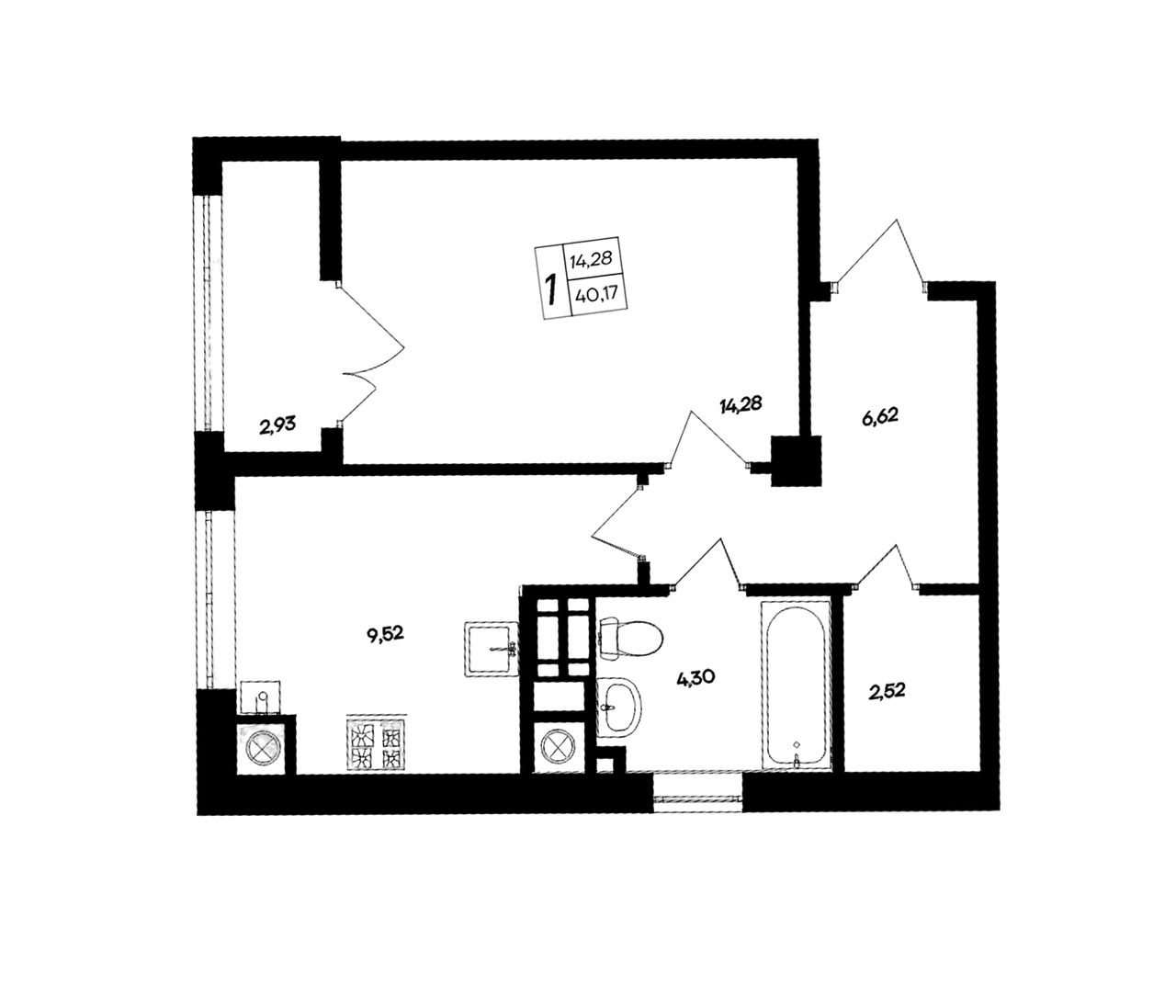 Планировка — Парковые кварталы, 1-комн., 37 м²