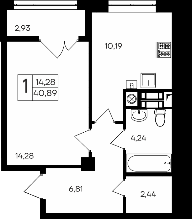 Планировка — Парковые кварталы, 1-комн., 38 м²