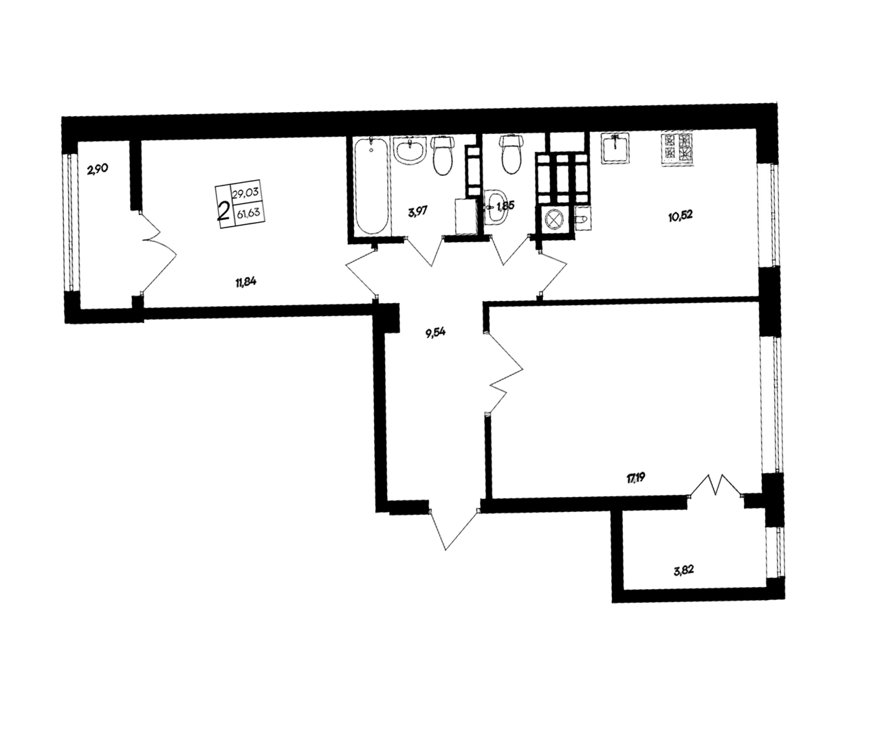 Планировка — Парковые кварталы, 2-комн., 55 м²