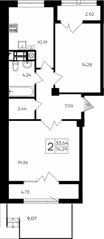 Планировка — Парковые кварталы, 2-комн., 58 м²