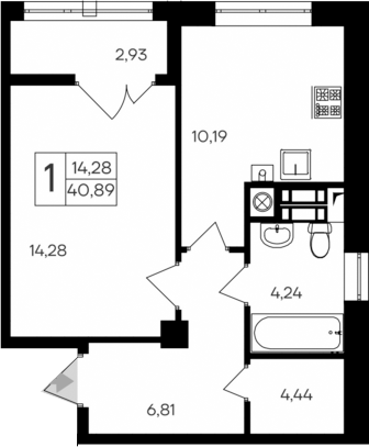 Планировка — Парковые кварталы, 1-комн., 38 м²