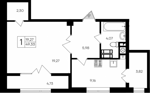 Планировка — Парковые кварталы, 1-комн., 45 м²