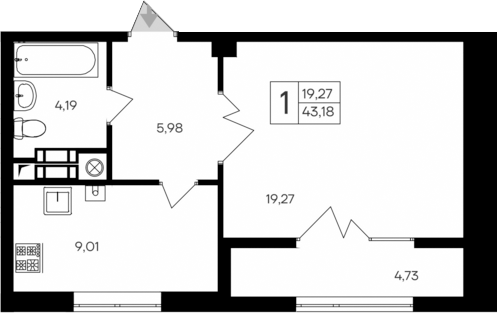 Планировка — Парковые кварталы, 1-комн., 38 м²