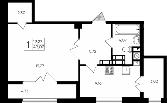 Планировка — Парковые кварталы, 1-комн., 44 м²