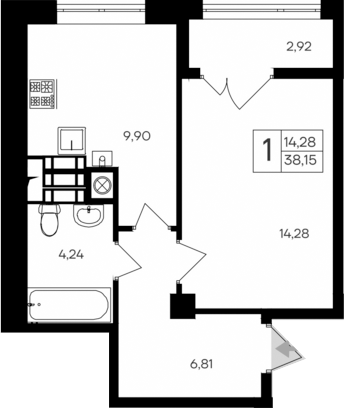 Планировка — Парковые кварталы, 1-комн., 35 м²