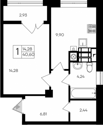 Планировка — Парковые кварталы, 1-комн., 38 м²