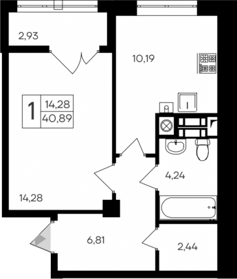 Планировка — Парковые кварталы, 1-комн., 38 м²