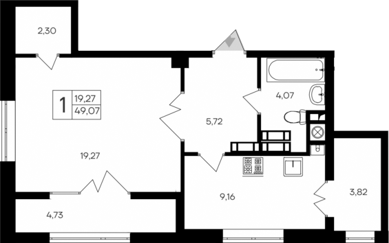 Планировка — Парковые кварталы, 1-комн., 41 м²