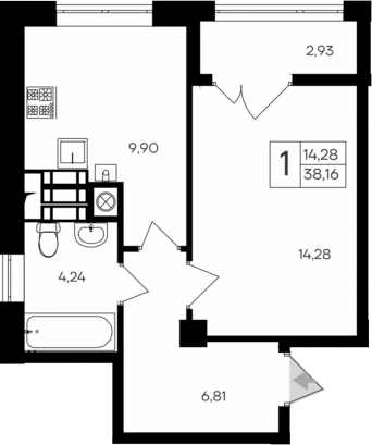 Планировка — Парковые кварталы, 1-комн., 35 м²