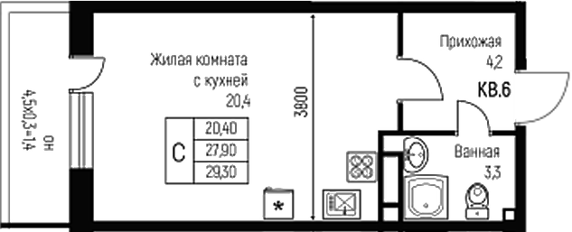 Планировка — Nova Vita, Студия, 28 м²