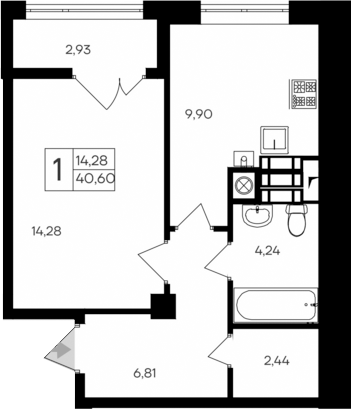Планировка — Парковые кварталы, 1-комн., 38 м²