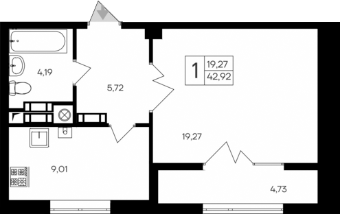 Планировка — Парковые кварталы, 1-комн., 38 м²