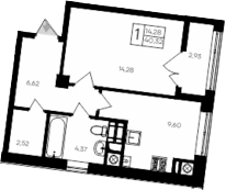 Планировка — Парковые кварталы, 1-комн., 38 м²