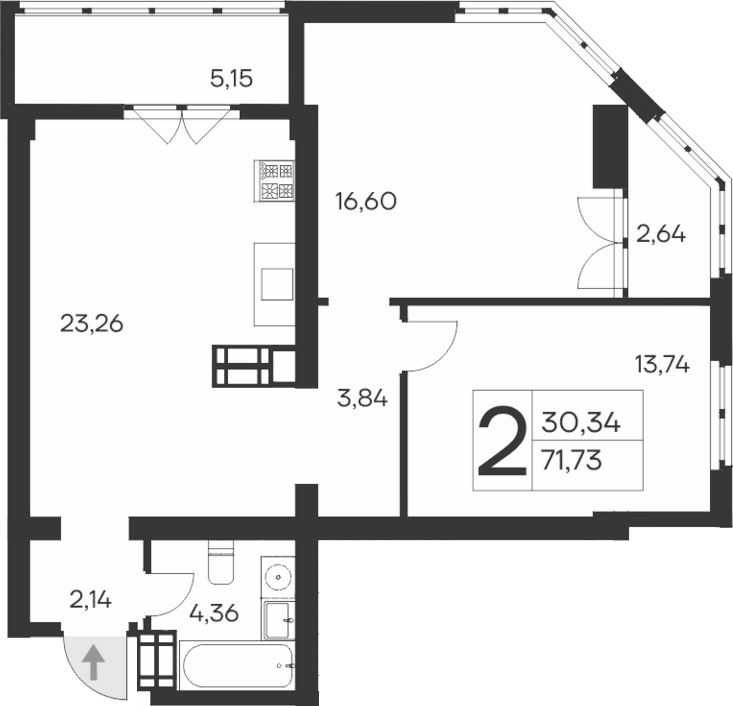 Планировка — Ай-Петри, 2-комн., 64 м²