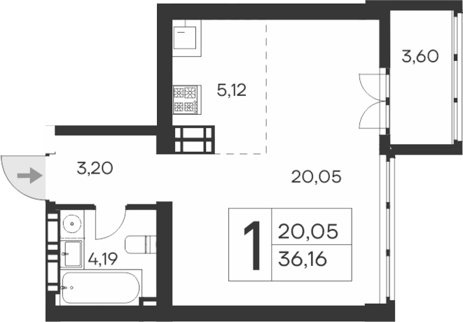 Планировка — Ай-Петри, Студия, 33 м²