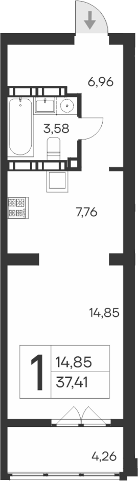 Планировка — Ай-Петри, Студия, 33 м²