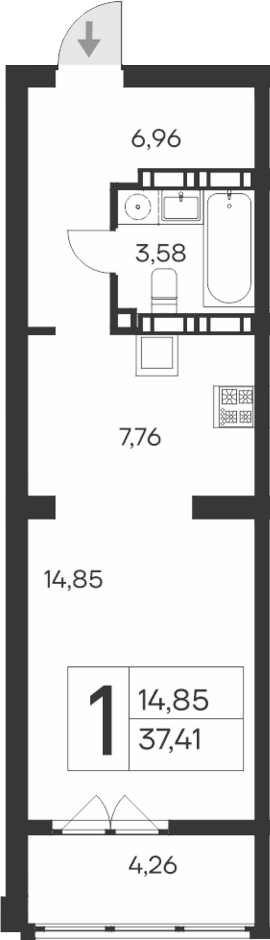 Планировка — Ай-Петри, Студия, 33 м²