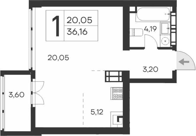 Планировка — Ай-Петри, Студия, 33 м²