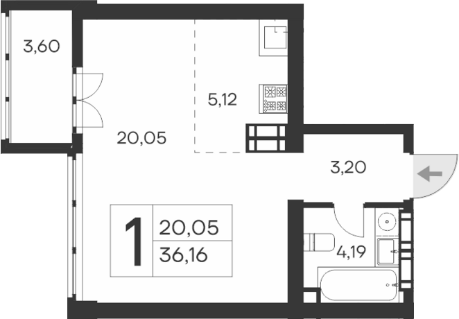 Планировка — Ай-Петри, Студия, 33 м²