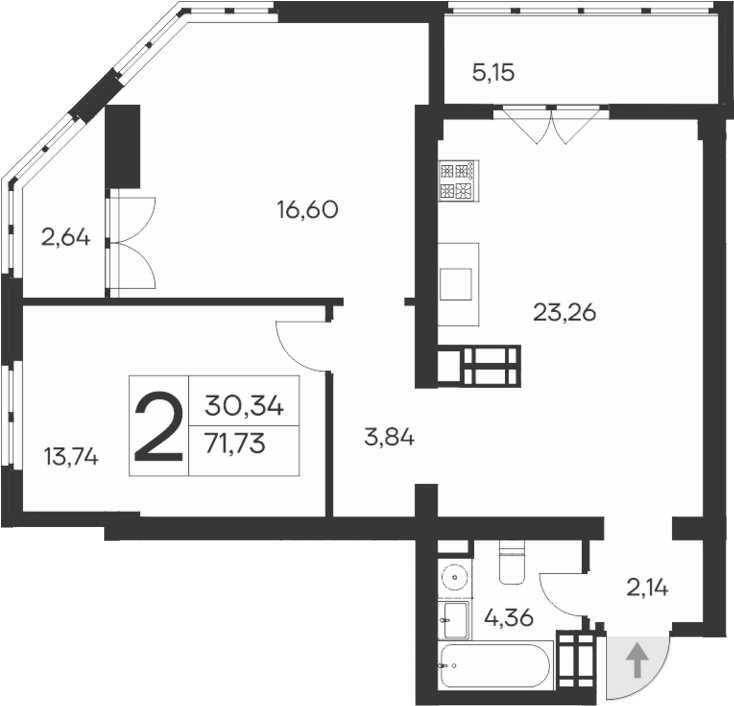 Планировка — Ай-Петри, 2-комн., 64 м²