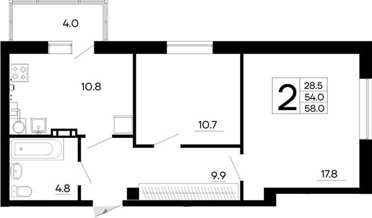 Планировка — Утесов, 2-комн., 54 м²