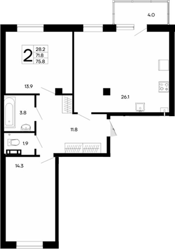 Планировка — Утесов, 2-комн., 72 м²