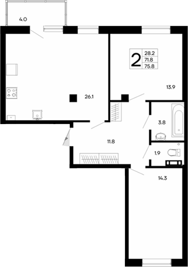 Планировка — Утесов, 2-комн., 72 м²