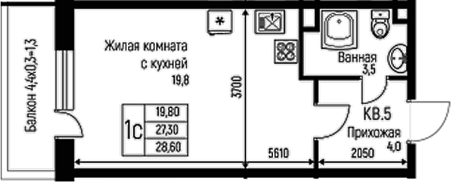 Планировка — Nova Vita, Студия, 27 м²
