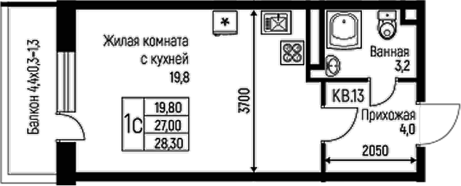 Планировка — Nova Vita, Студия, 27 м²