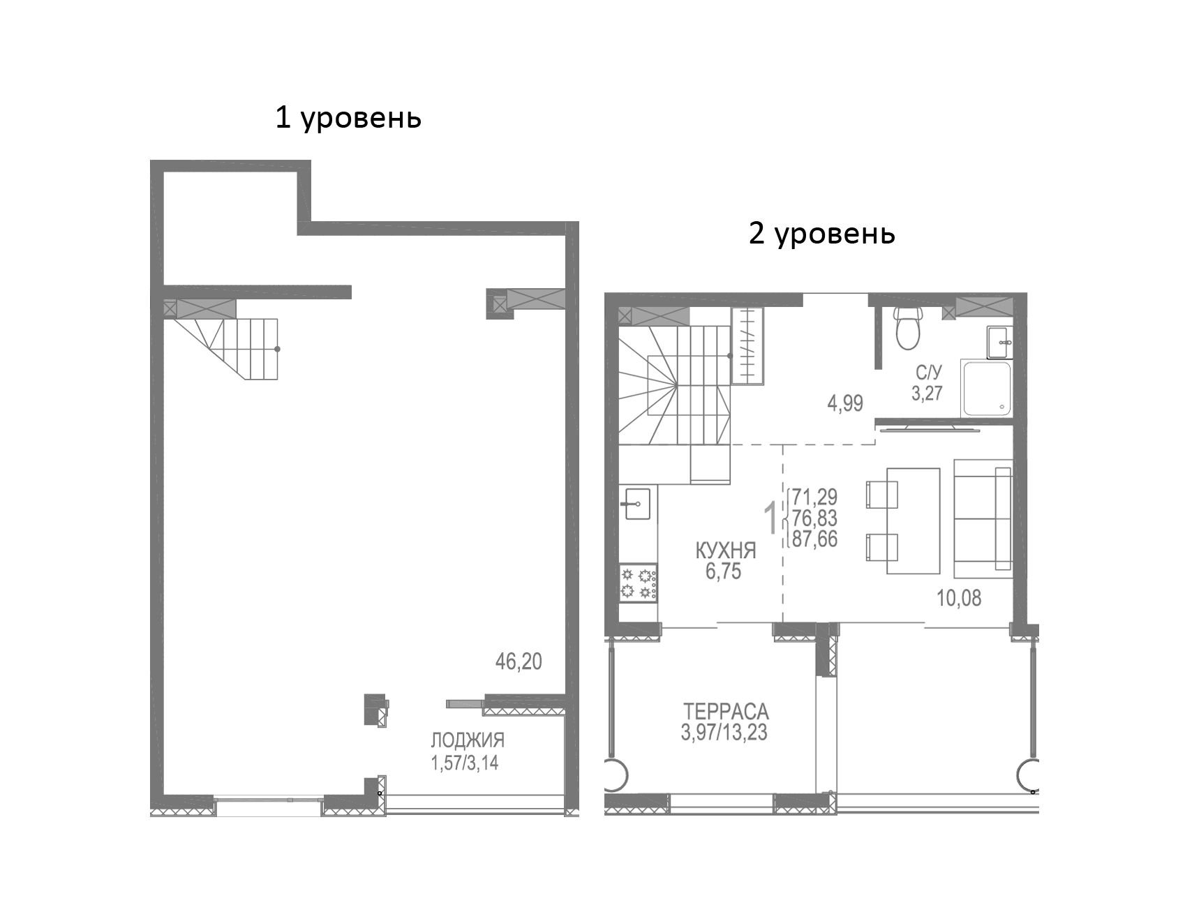 Планировка — Розовое Озеро, 1-комн., 82 м²