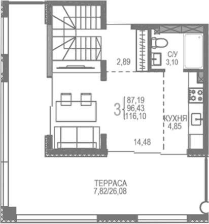 Планировка — Розовое Озеро, 1-комн., 89 м²