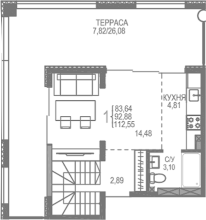 Планировка — Розовое Озеро, 1-комн., 85 м²