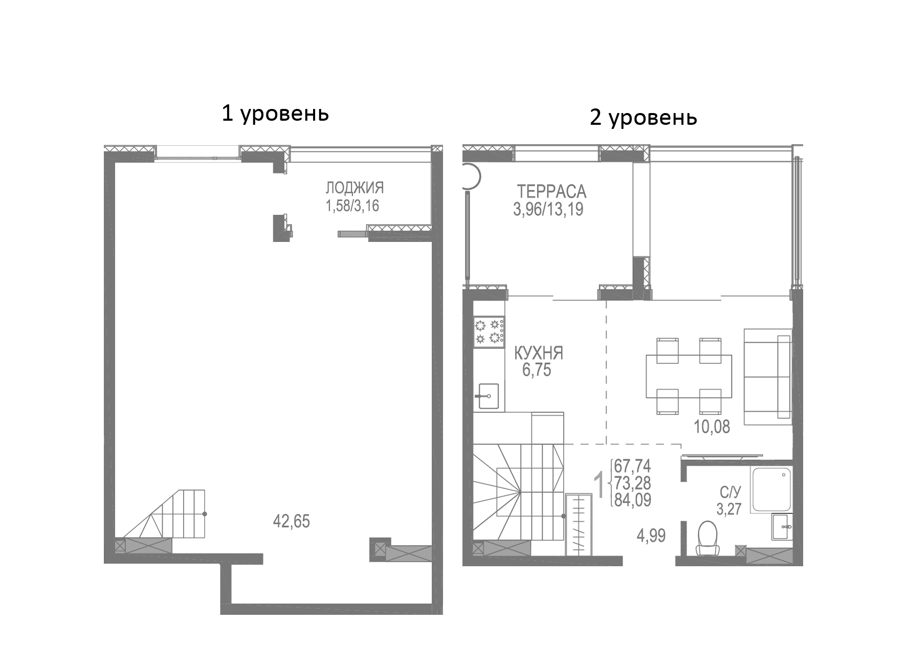 Планировка — Розовое Озеро, 1-комн., 79 м²