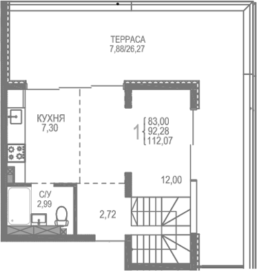 Планировка — Розовое Озеро, 1-комн., 84 м²
