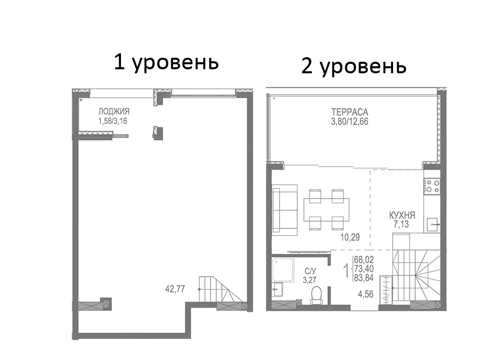 Планировка — Розовое Озеро, 1-комн., 78 м²