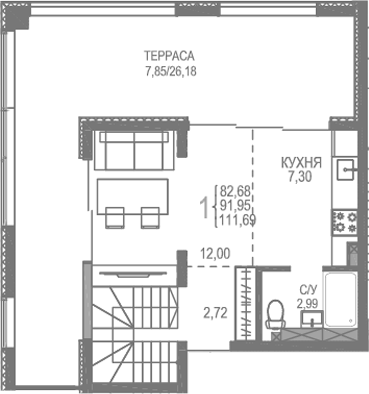 Планировка — Розовое Озеро, 1-комн., 84 м²