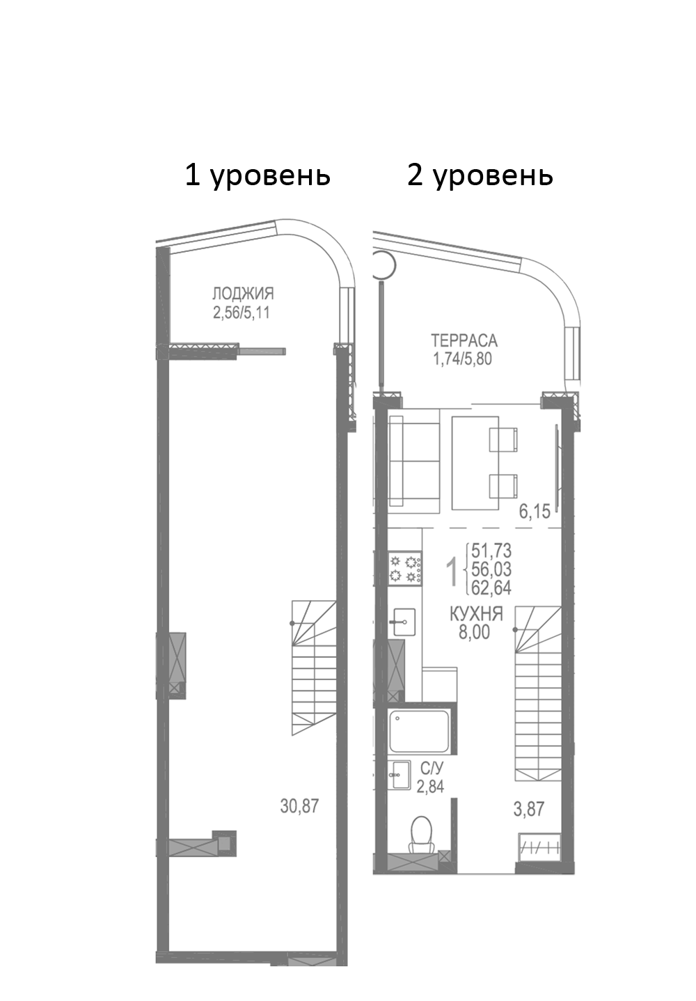Планировка — Розовое Озеро, 1-комн., 58 м²