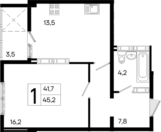 Планировка — Поэма, 1-комн., 42 м²