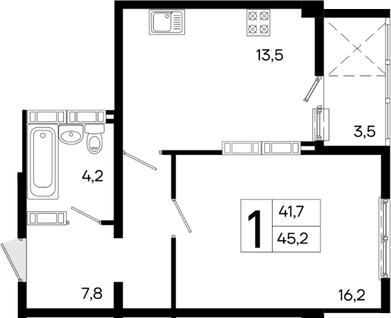 Планировка — Поэма, 1-комн., 42 м²