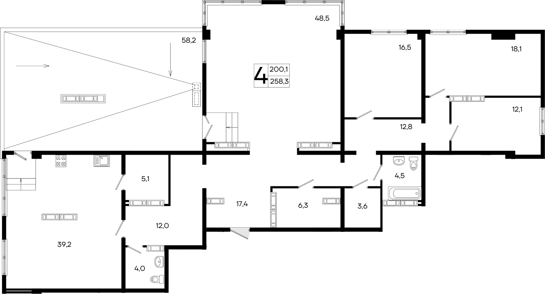 Планировка — Поэма, 4-комн., 200 м²