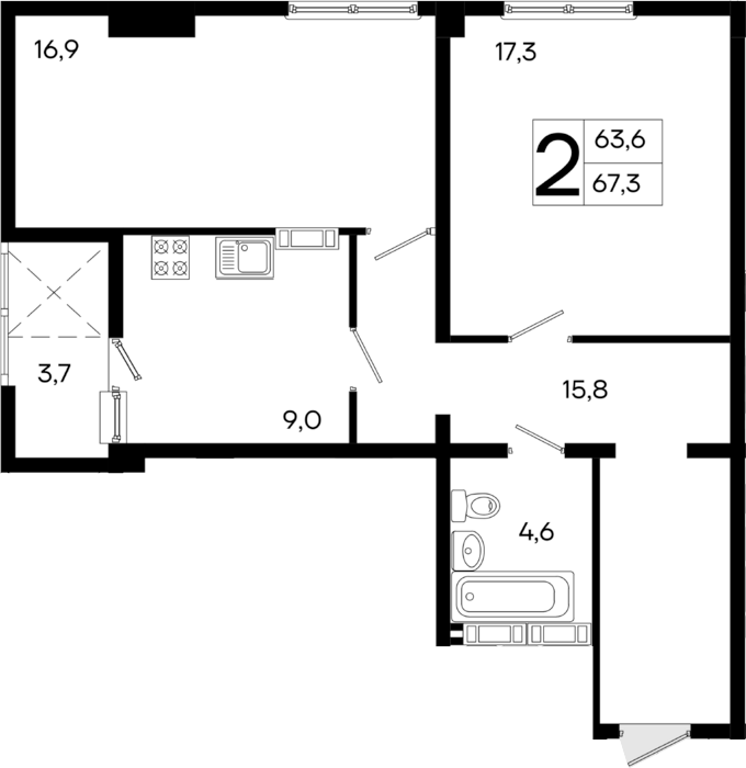 Планировка — Поэма, 2-комн., 64 м²