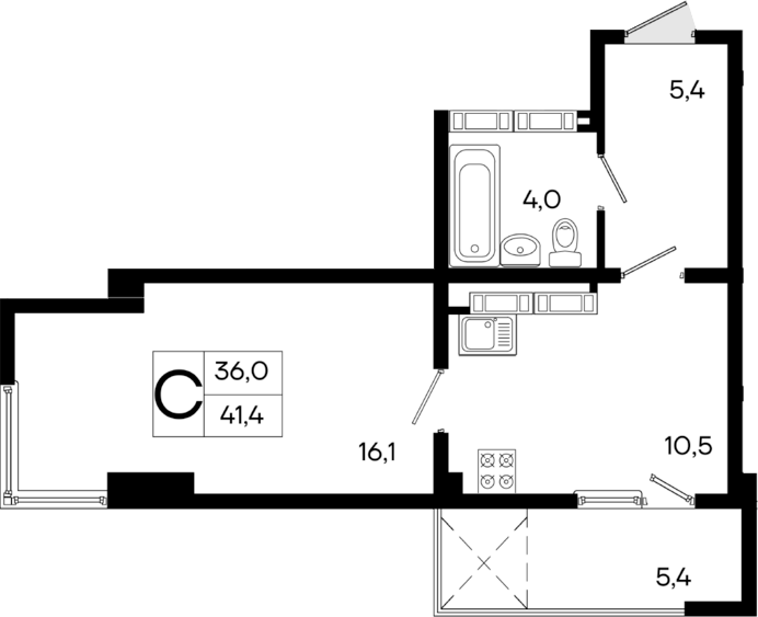 Планировка — Поэма, 1-комн., 36 м²