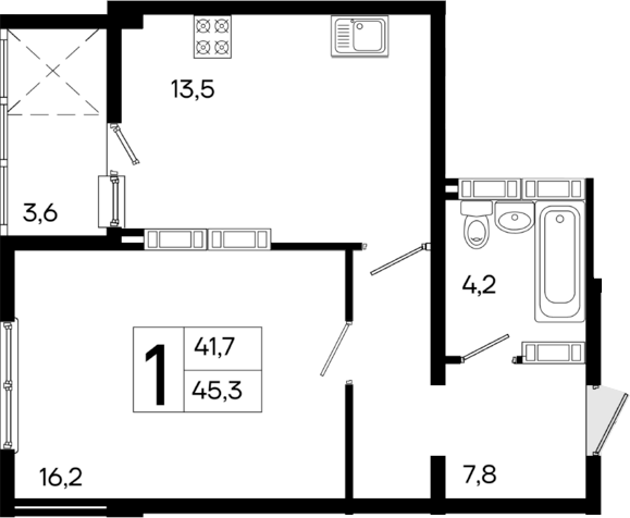 Планировка — Поэма, 1-комн., 42 м²