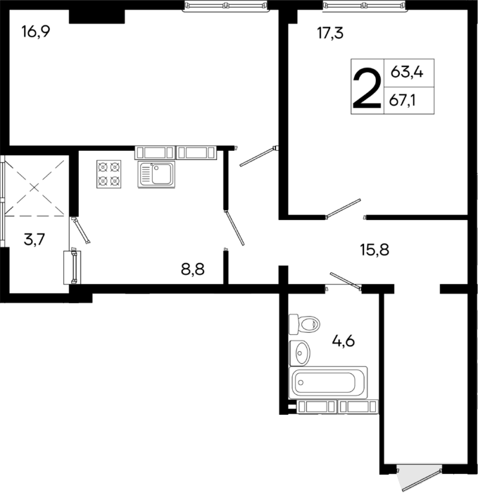 Планировка — Поэма, 2-комн., 63 м²